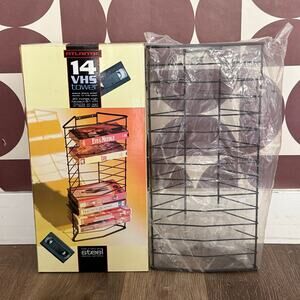New Vintage Atlantic 14 VHS Tower metal wire wall mount storage black